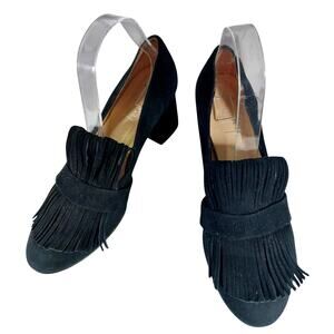 FS/NY! BLACK GENUINE SUEDE LEATHER CHUNKY HEEL KILTIE/LOAFER FRONT HEELS! SZ 9B